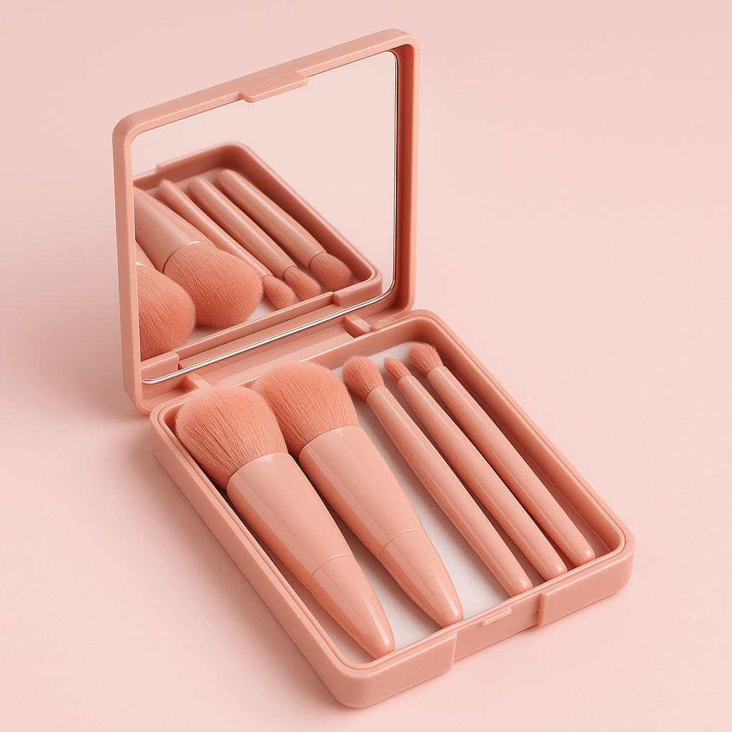 5-in-1 Portable Makeup Brush Set with Mirror Case