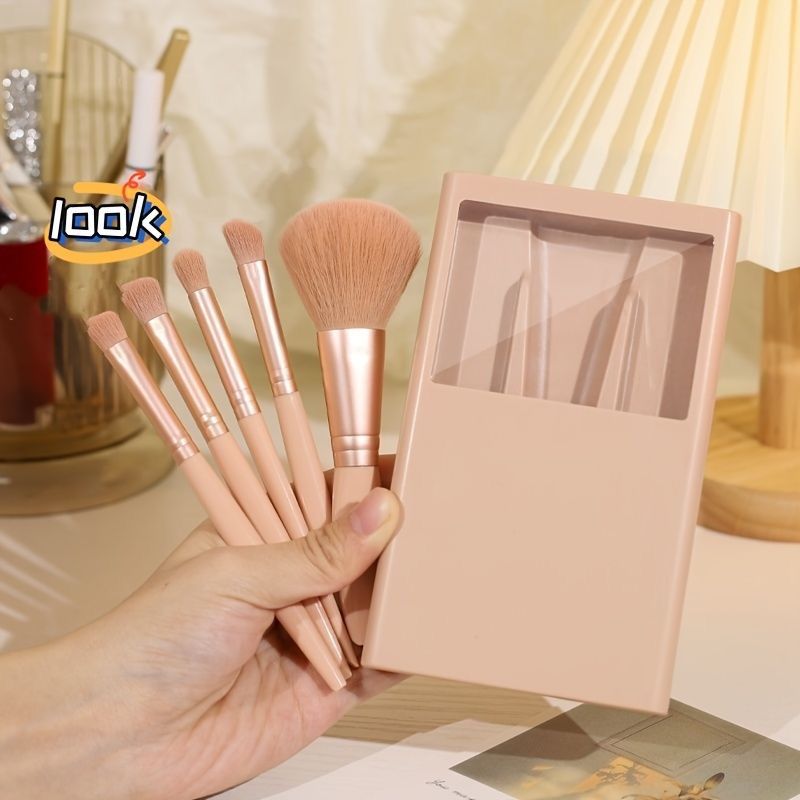 5-in-1 Portable Makeup Brush Set with Mirror Case