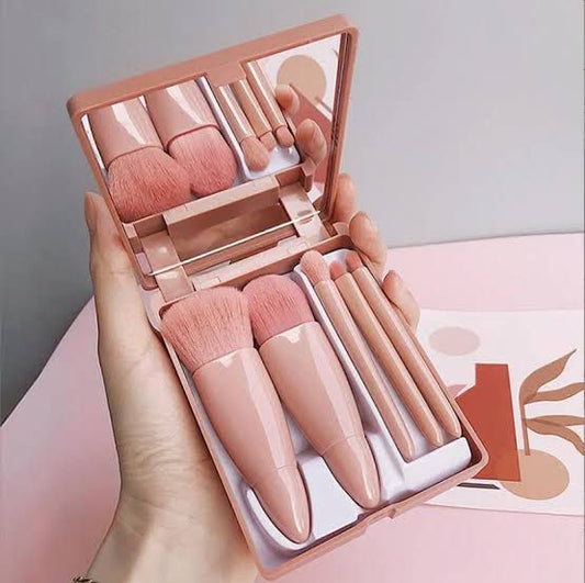 5-in-1 Portable Makeup Brush Set with Mirror Case